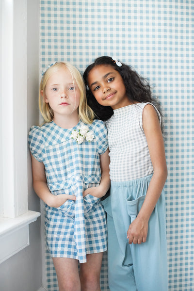 Ismay Dress, Gingham Print, Azul – Soor Ploom