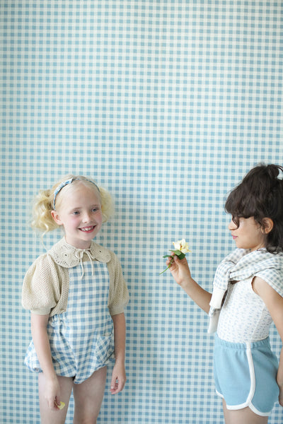Oona Romper, Gingham Print, Azul – Soor Ploom