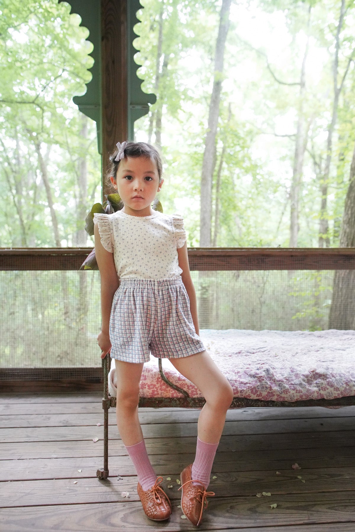 Checker Rose Print, Blueberry