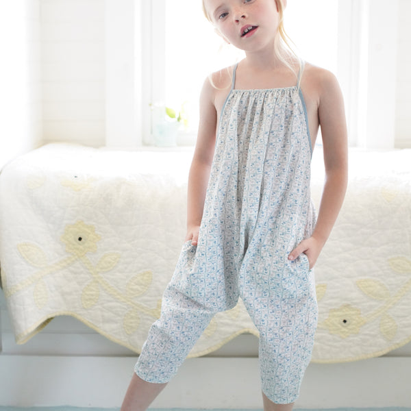 Ines Romper, Flower Press Print, Azul