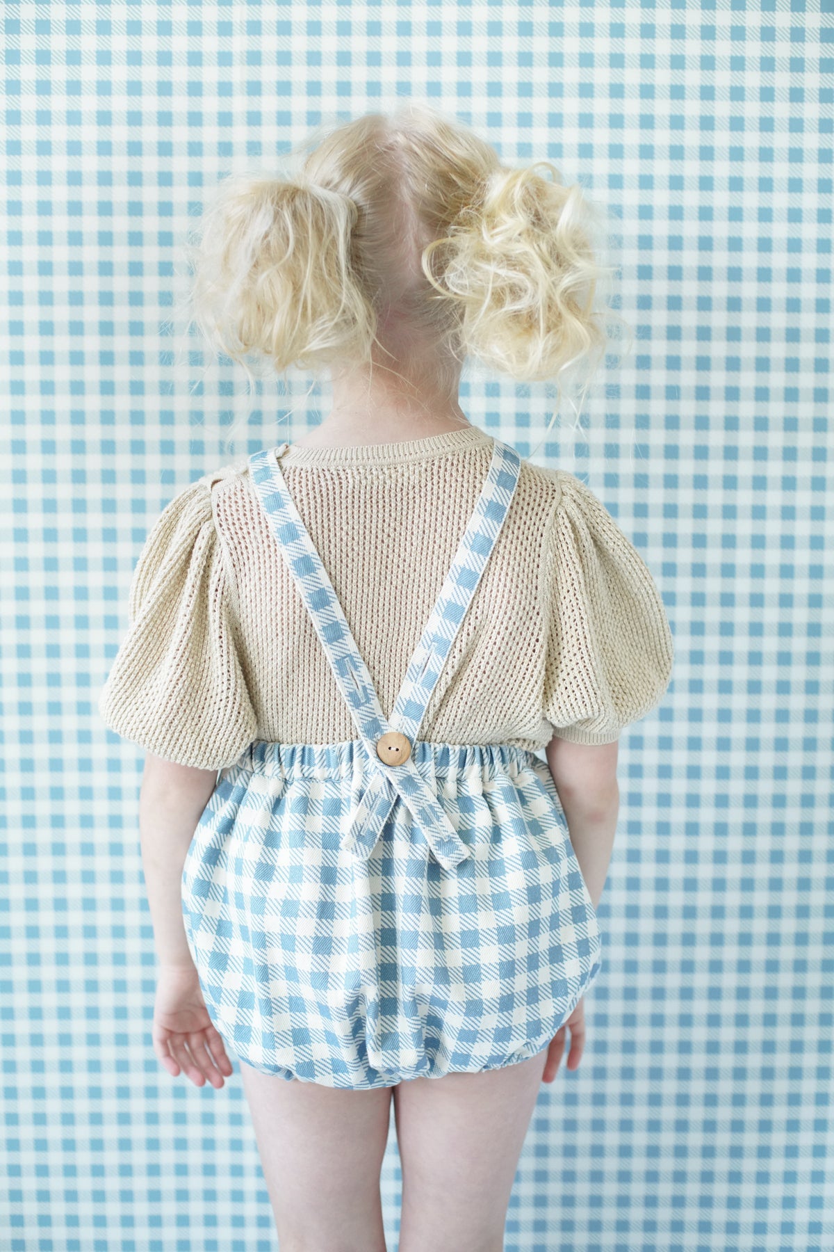 Oona Romper, Gingham Print, Azul – Soor Ploom