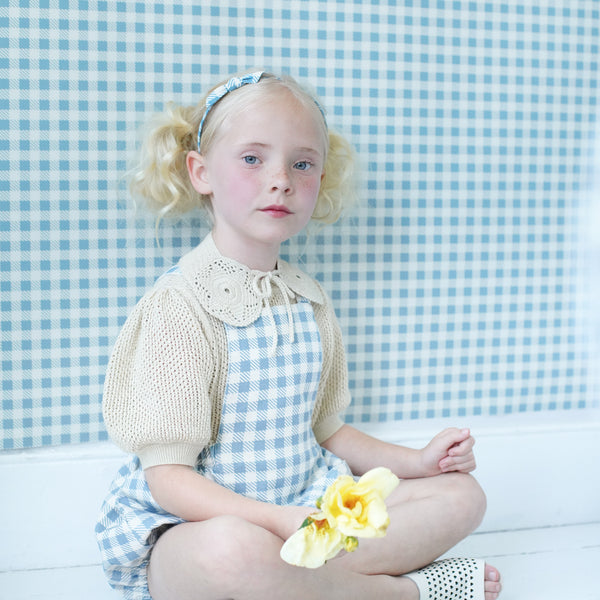 Oona Romper, Gingham Print, Azul
