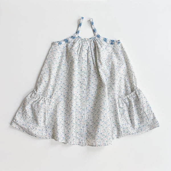 Prim Dress, Flower Press Print, Azul, Size 5