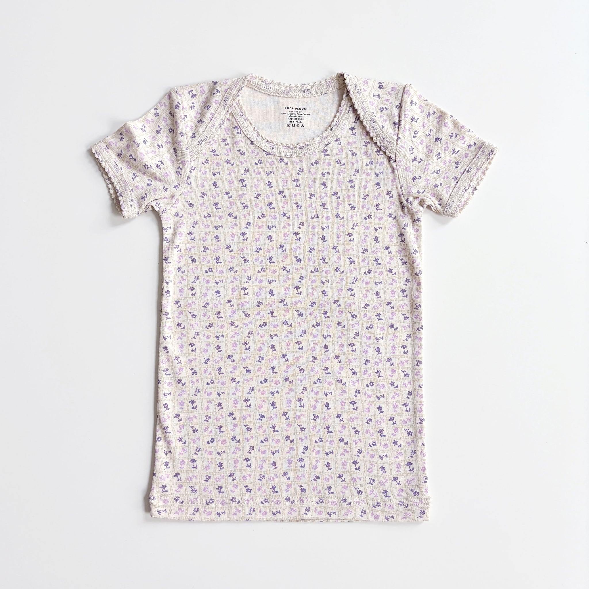 Baby Tee, Flower Press Print, Soy, Size 6