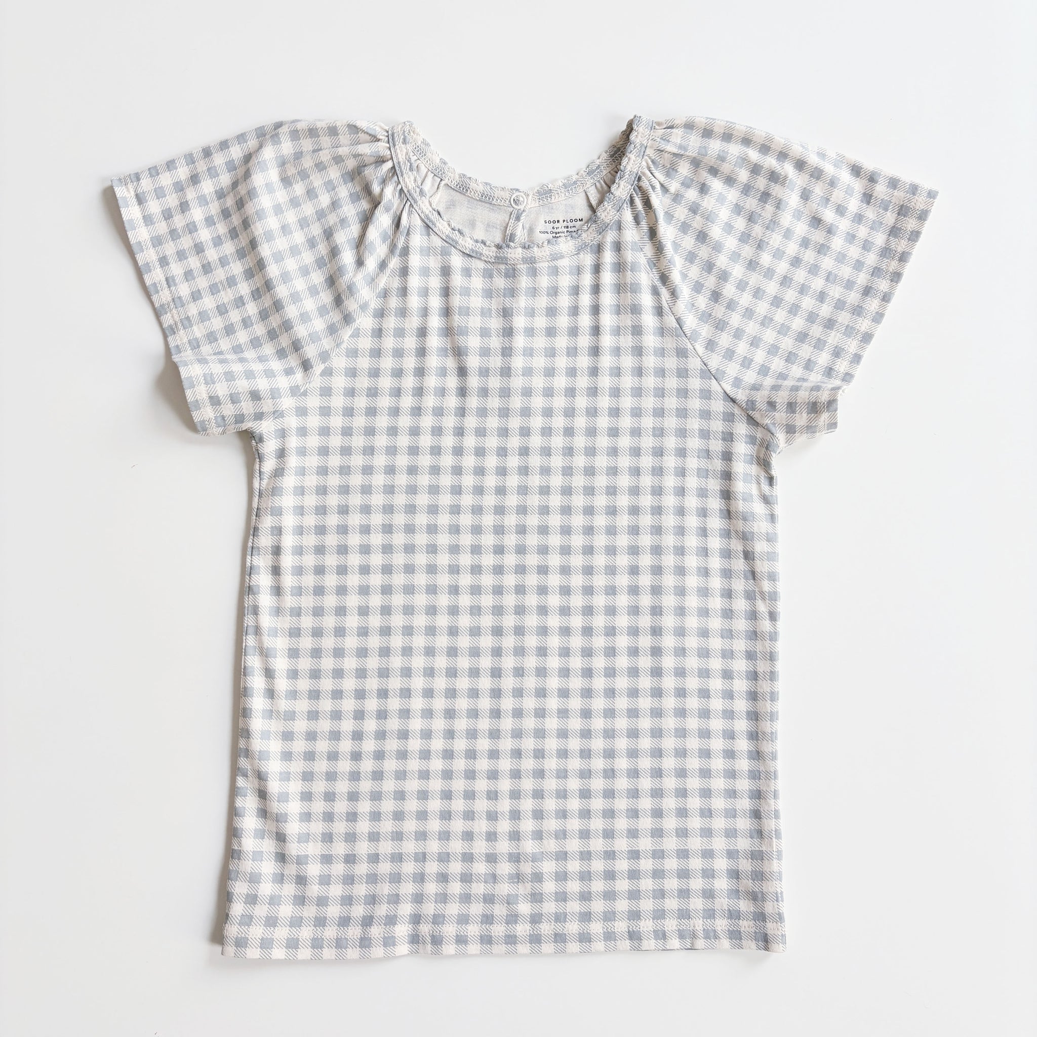 Flutter Tee, Gingham Print, Azul, Size 6