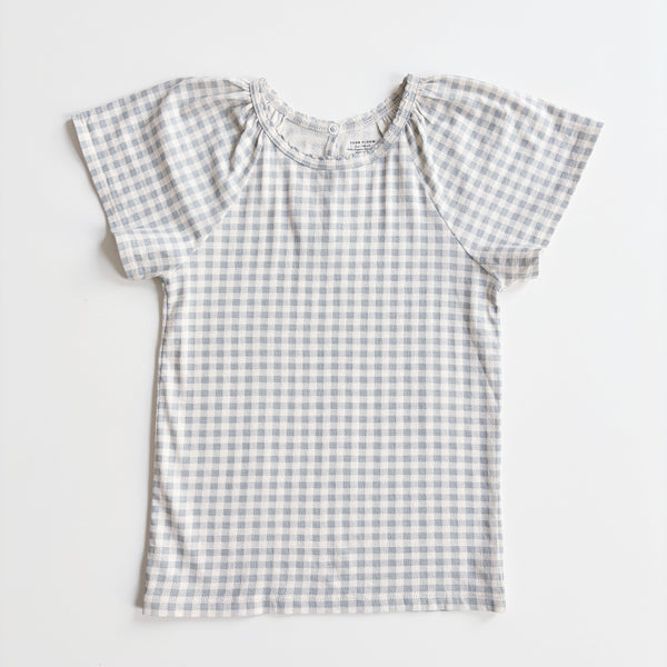 Flutter Tee, Gingham Print, Azul, Size 6
