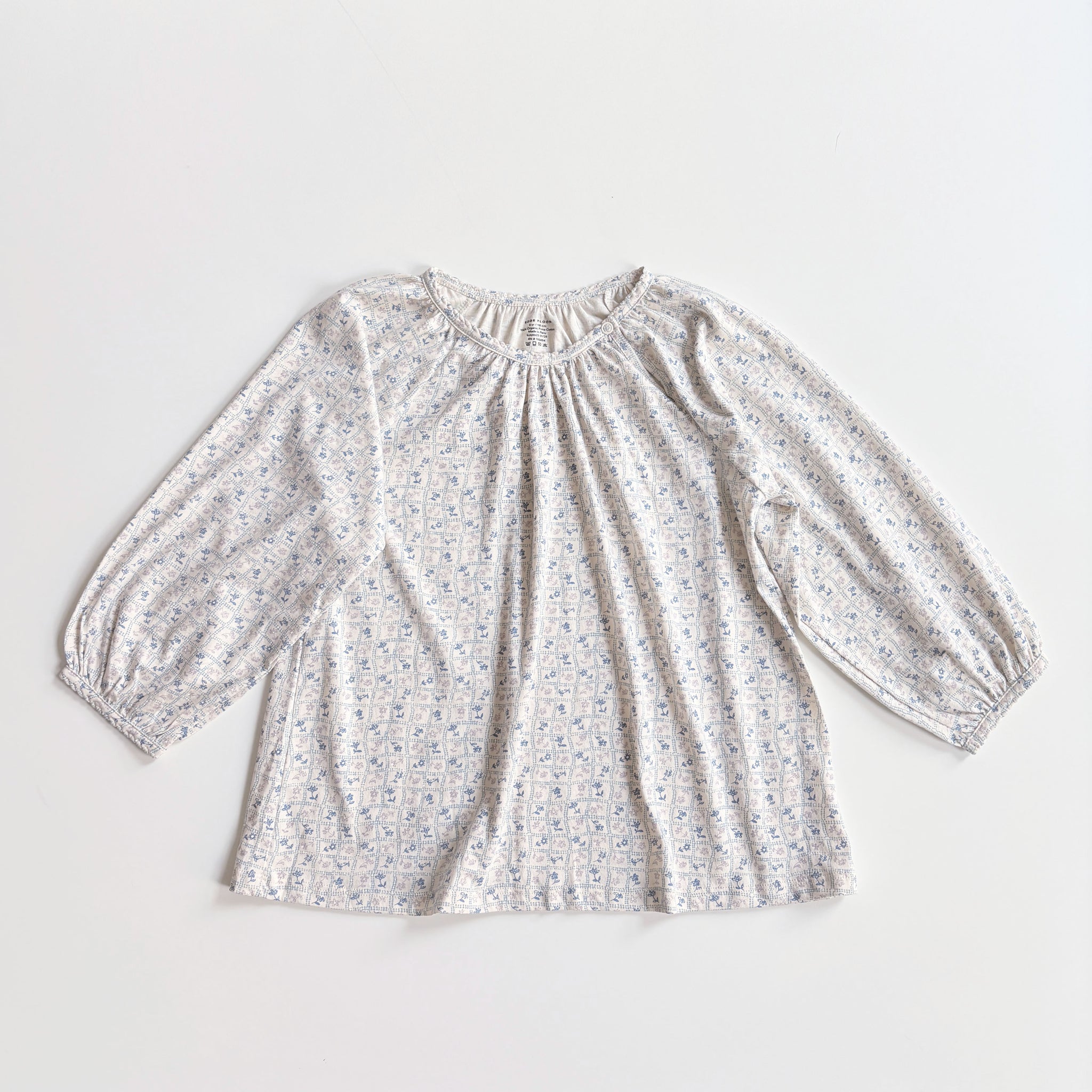 Peasant Tee, Flower Press Print, Azul, Size 6