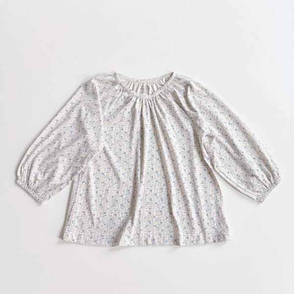 Peasant Tee, Flower Press Print, Azul, Size 6