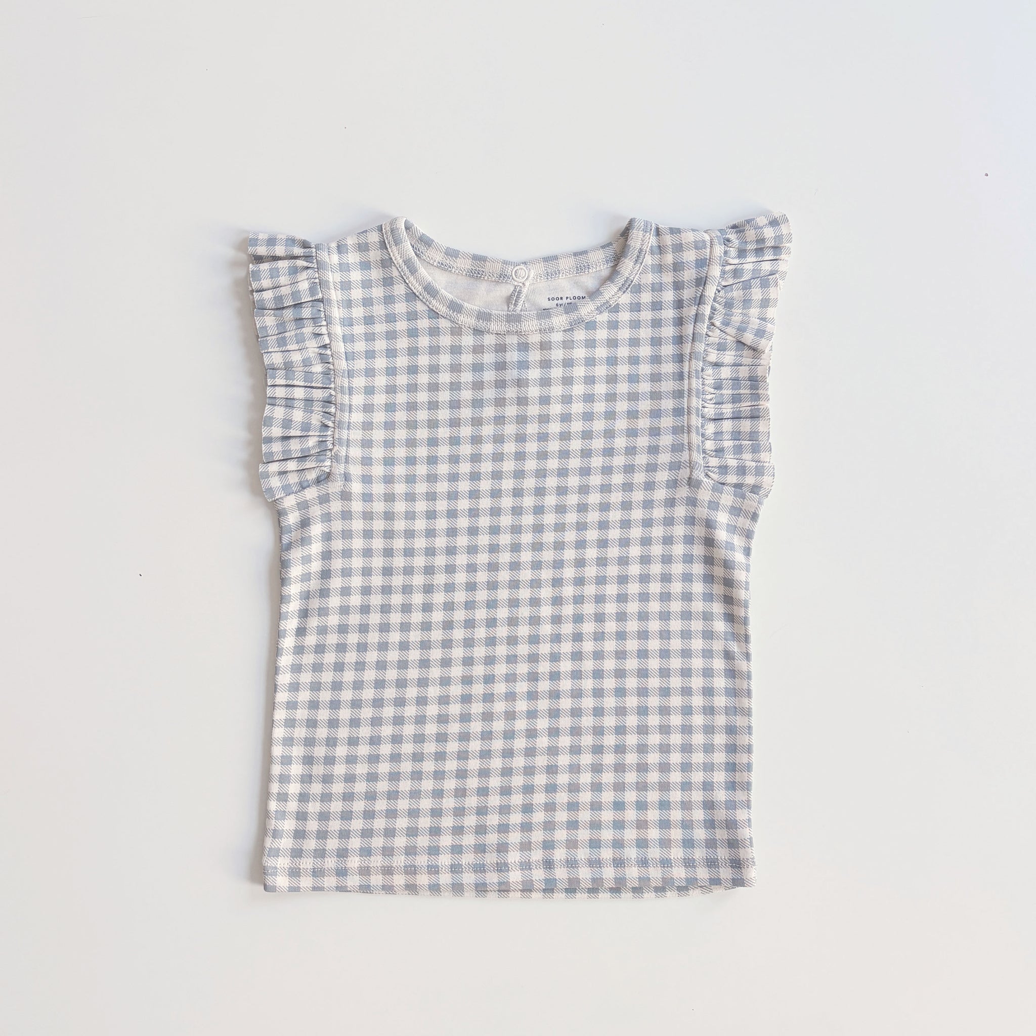 Frill Tee, Gingham Print, Azul, Size 6