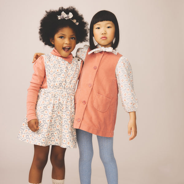 Tippi Pinafore, Mums Print, Powder