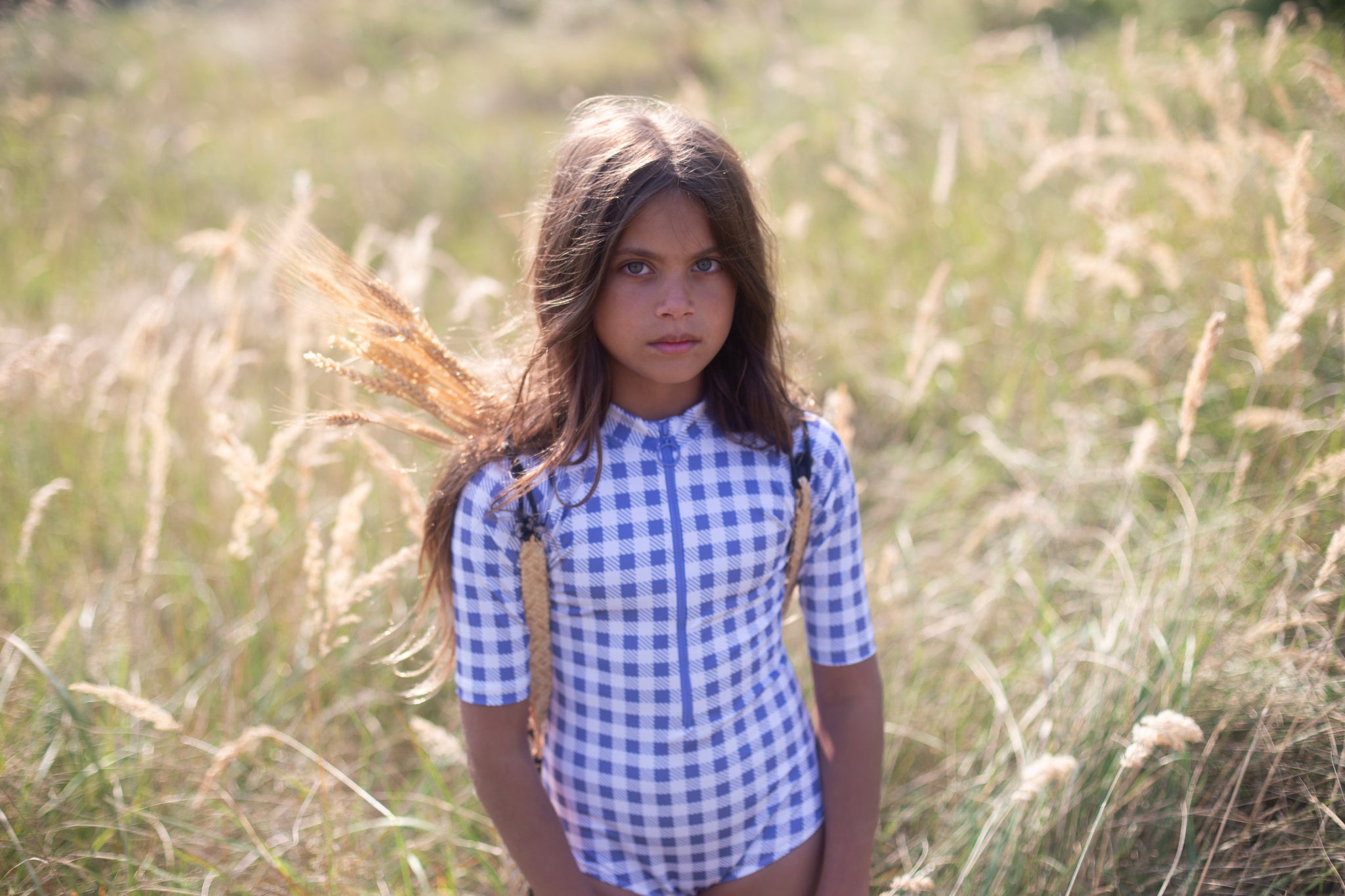 Leni Swimsuit, Gingham Print, Blueberry