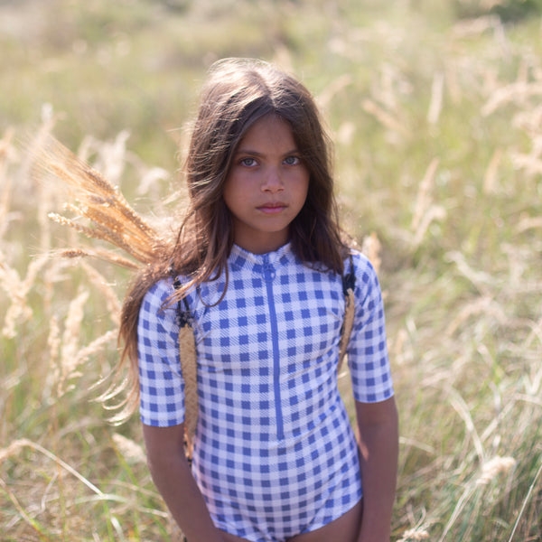 Leni Swimsuit, Gingham Print, Blueberry*