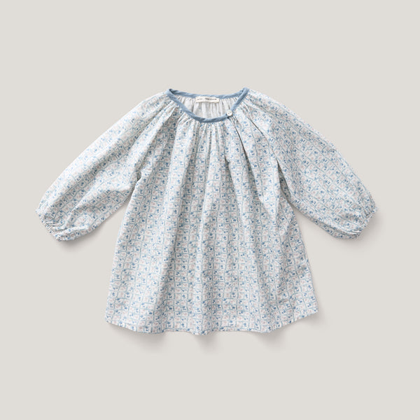 Peasant Tunic, Flower Press Print, Azul